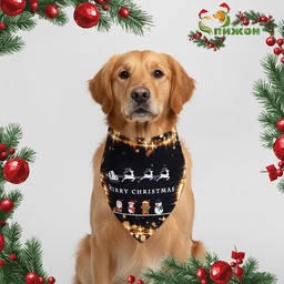 Бандана для животных Merry christmas, размер S (ОШ до 42 см)