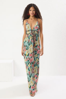 TRENDYOLMILLA Cok Renkli A-Kesim Astarl? Sifon Dokuma Uzun S?k Abiye Elbise TPRSS24AE00058 фото 9