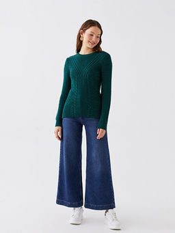 Bisiklet Yaka Ajurlu Uzun Kollu Kad?n Triko Kazak