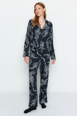 Trendyolmilla Antrasit Kaplan Desenli Viskon Dokuma Pijama Tak?m? THMAW24PT00092  фото 11