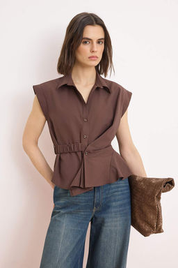 Kahverengi Asimetrik Kapamal? Bedene Oturan Gomlek TWOSS26GO00111