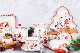 Сахарница 620 мл 12*12*12 см Весёлые гномики + дер. крышка на дерев. подставке - Elan gallery фото 4