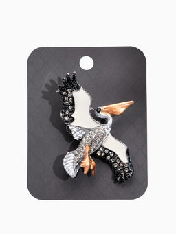 Брошь «Пеликан», разноцветная в серебре