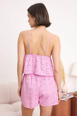 Trendyolmilla Mavi %100 Pamuklu Cicekli Astarl? Kendinden Desenli Sortlu Dokuma Pijama Tak?m? THMSS24PT00075  фото 20