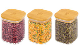 Набор 3 банок д/хранения 450 мл 8*8*11 см Crystal glass + бамбук.крышка с силик. проклад,стекло - Elan gallery фото 7