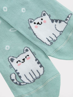 Цена за 5 пар! Носки детские мятные с пикотом на борту и рисунком в виде котиков - Mark formelle фото 5