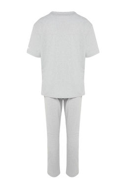 Gri Bask?l? Regular Fit Orme Pijama Tak?m? THMAW21PT0393