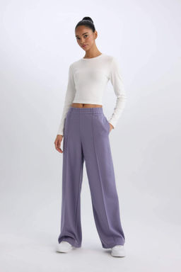 DeFactoFit Wide Leg Cift Cepli Standart Paca Standart Boy Skuba Dalg?c Kumas Pantolon  фото 2