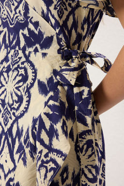 Lacivert Kusakl? Sal Desenli Anvelop Kapamal? Midi Dokuma Elbise TWOSS25EL00141