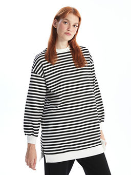 Bisiklet Yaka ?izgili Kad?n Sweatshirt Tunik