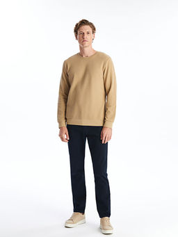 Bisiklet Yaka Uzun Kollu Erkek Dokulu Sweatshirt