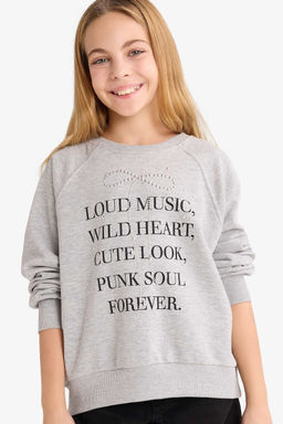 Relax Fit Bisiklet Yaka Bask_l_ Sweatshirt K_z _ocuk
