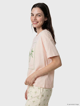 Bisiklet Yaka Bask?l? Kad?n Pijama Tak?m?