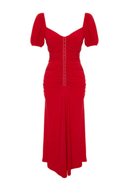 K?rm?z? Vucuda Oturan Agrafl? Orme S?k Abiye Elbise TPRSS23EL00084