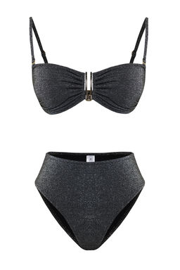 Siyah Straplez Aksesuarl? Simli Brazilian Bikini Tak?m? TBESS24BT00054