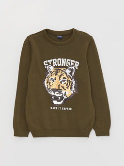 Bisiklet Yaka ?ift Y?nl? Payetli Uzun Kollu Erkek ?ocuk Triko Kazak