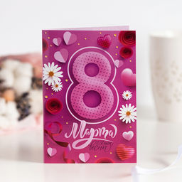 Открытка 4 шоколадки 8 марта, с днем весны (ярко-розовая) - 8 чудо фото 2