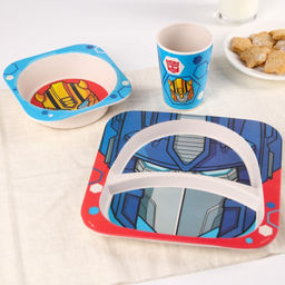 Набор детской бамбуковой посуды, 5 предметов: тарелка, вилка, ложка,стакан,миска , Трансформеры - Hasbro фото 4