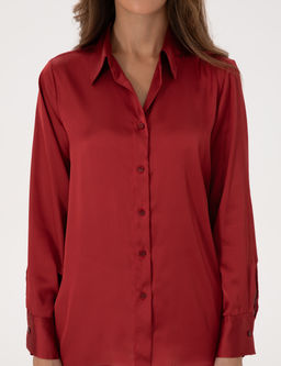 Bordo Regular Fit Saten Uzun Kollu G_mlek