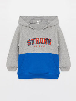 Bask?l? Uzun Kollu Erkek Bebek Hoodie ve E?ofman Alt? 2li Tak?m - Waikiki фото 2