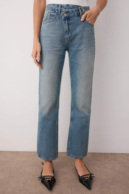 Mavi Yuksek Bel Asimetrik Kapama Straight Jeans TWOAW26JE00132 - Trendyolmilla фото 3