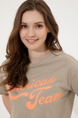 U. S. Polo Assn Женская укороченная футболка цвета хаки с круглым вырезом - U.s. polo assn фото 3