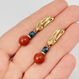 Серьги двойные из кирпичной Яшмы и Хризоколлы