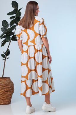 Летнее платье больших размеров горчичного цвета в крупный белый горох - Almond фото 6