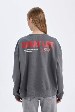 Толстовка из плотной ткани свободного кроя с круглым вырезом и принтом - Defacto фото 7