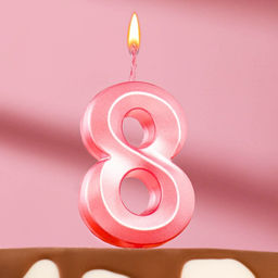Цена за 5 шт. Свеча в торт на шпажке Грань, цифра 8, 5 см, розовая