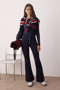 Lacivert Flare Fermuar Detayl? Bootcut Pantolon TWOAW26PL00049