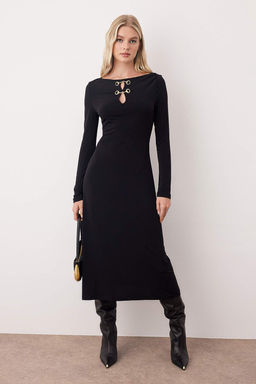 Siyah Aksesuar Detayl? Bodycon Maxi Esnek Orme Elbise TWOAW26EL00209