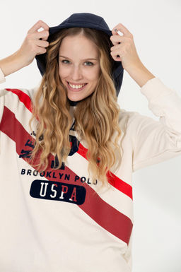 Kad_n Ekru Kap__onlu Sweatshirt