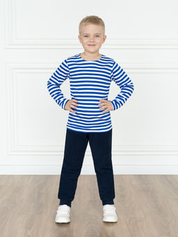Тельняшка лонгслив детская васильковая полоска 516 (140, 72)