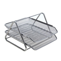 Лоток для бумаг горизонтальный, металлическая сетка, 2 отделения, серый