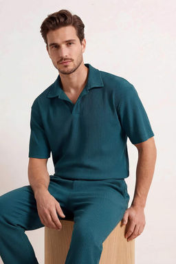 Yesil Oversize Polo Yaka Duz Polo Yaka T-shirt TMNSS23PO00020