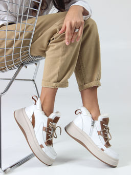 Ботинки 229.windybe. белый коричневый/Шерсть