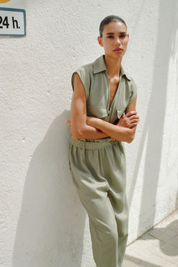 LINEN BLEND BELTED JUMPSUIT - Zara фото 11