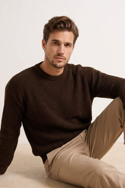 Kahverengi Oversize Bisiklet Yaka Duz Kazak TMNAW23KZ00189