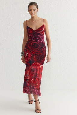 TRENDYOLMILLA Cok Renkli A-Kesim Degaje Yaka Cicek Desenli Piliseli Orme S?k Elbise TPRSS25EL00088  фото 2