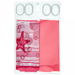 Штора для ванной полиэтилен 180х180см "Дуэт" "Морская" розовый, 12 колец, набор 2 штуки, в блистере (Китай)