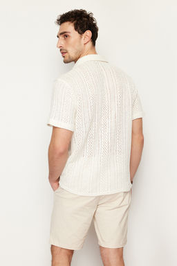 Trendyolmilla Man Ekru Regular Fit Apas Yaka Triko Gorunumlu Gomlek TMNSS24GO00026  фото 7