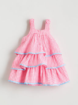 Kare Yaka Ekose Katkat K?z ?ocuk Elbise