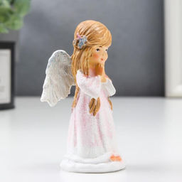 Цена за 6 шт. Фигурка полистоун «Ангел-малышка - молитва», бело-розовый, 9.5×4.5×5 см