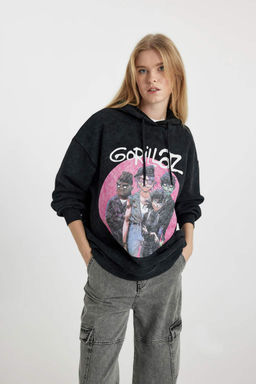 Сплошной толстый свитшот с капюшоном и эффектом потертостей Cool One Piece Oversize