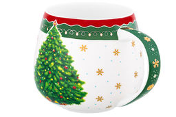 Кружка 450 мл 13*10*8,5 см Новогодняя елка зеленый узор, бочонок NEW BONE CHINA - Elan gallery фото 4