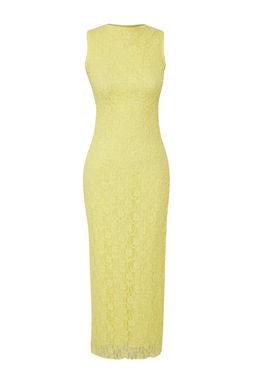 TRENDYOLMILLA Limited Edition Kahverengi Dantel Bodycon S?rt Dekolteli Esnek Orme Elbise TWOSS25EL00485  фото 5