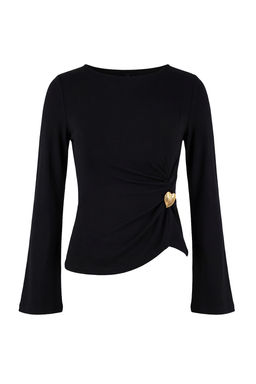 Siyah Fitted/Vucuda Oturan Kay?k Yaka Aksesuar Detayl? Yumusak Orme Bluz TWOSS26BZ00221