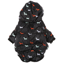 Пэт тойс (Pet toys) Одежда для собаки Куртка с капюшоном, с метал. кольцом, с принтом, на кнопках, р-р 2XL, длина спинки 38см/обхват груди 46см/обхват шеи 34см, цвет-черный, плащевка/синтепон/флис (100% полиэстер) (Китай) - Домашняя мода фото 5