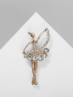 Брошь Балерина с лентой, цвет белый в золоте